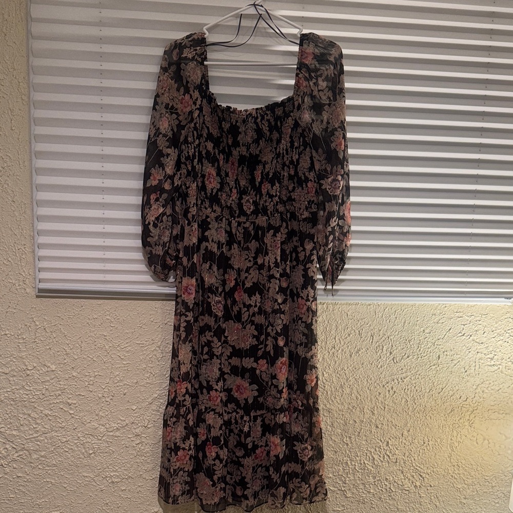 LC Lauren Conrad Black and Pink Floral Long Sleeve Dress